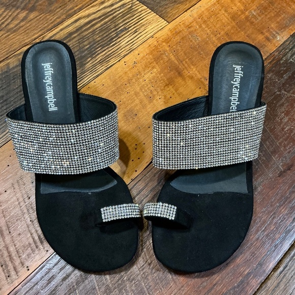 Jeffrey Campbell Elina Slide Sandal Black Silver Size 7 - Picture 1 of 8